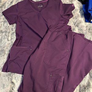 Purple Label Yoga Scrub set & Lab coat. Medium, Burgundy, like new.